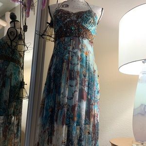 Sue Wong Nocturne Silk Crepe Beaded Hankie Dress 6